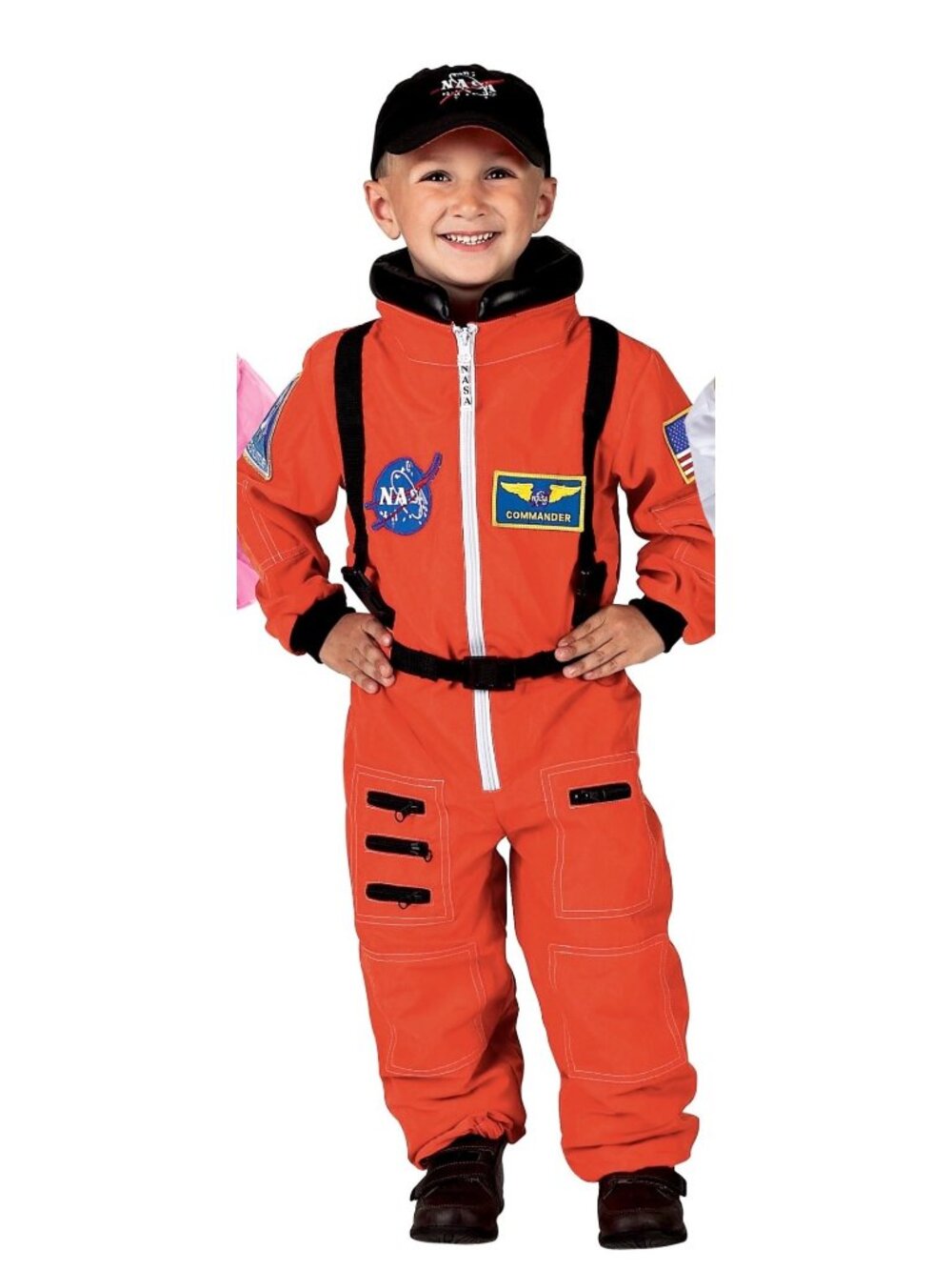 Kids NASA Space Commander Orange Astronaut Costume With Patches & Belt Size 4-6